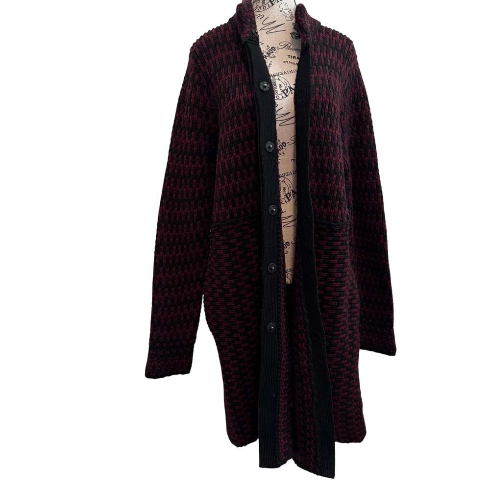 Cynthia Rowley Lambswool Knit Longline Cardigan Coatigan Sweater Womens XL Plum